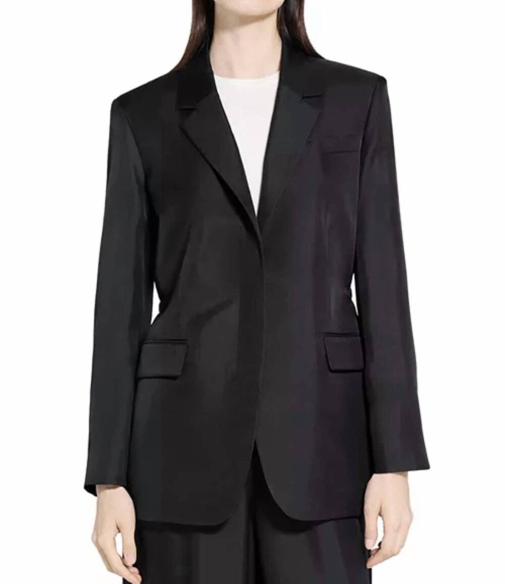 NEW THEORY oversized silk blazer in black